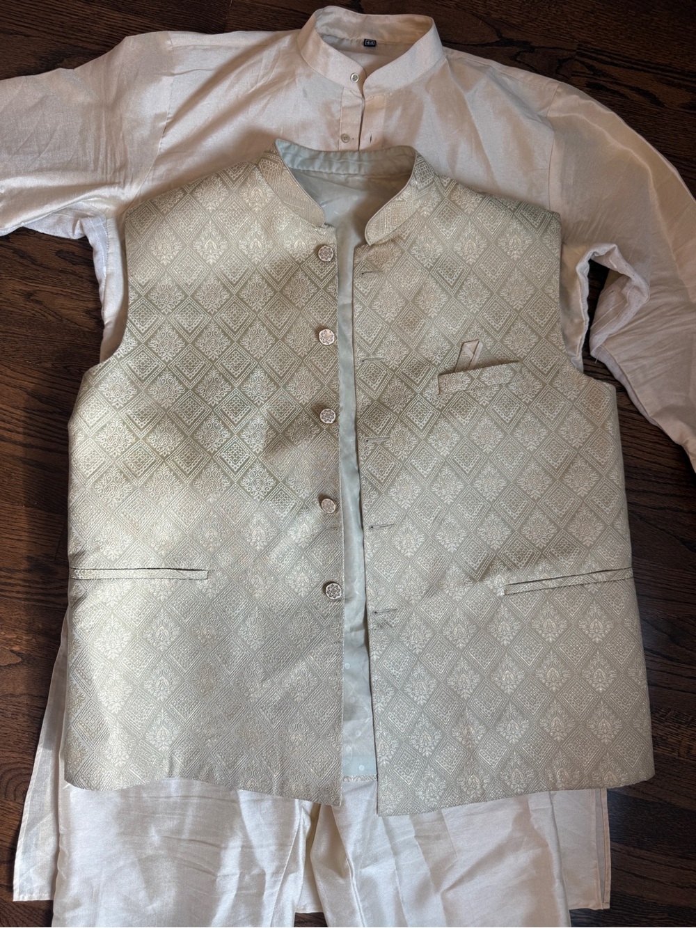 Traditional men’s ' Cream Brocade Nehru Vest